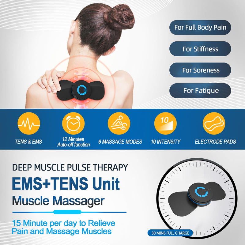 [Australia - AusPower] - Mini Massager,Rechargeable Intelligent TENS Unit Muscle Stimulator for Pain Relief - FSA or HSA eligible Deep Tissue EMS Massager Management for Back, Neck, Arm Electronic Pulse Machine 