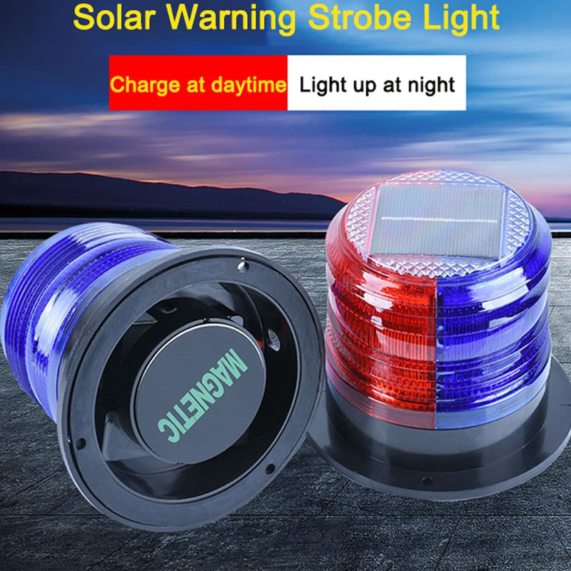 [Australia - AusPower] - Aolyty Solar Strobe Warning Light with Strong Magnetic Base LED Warning Lamp Super Bright Solar Safety Flashing Light Waterproof for Construction, Traffic, Factory, Crane Tower, Dock (Blue) Blue 