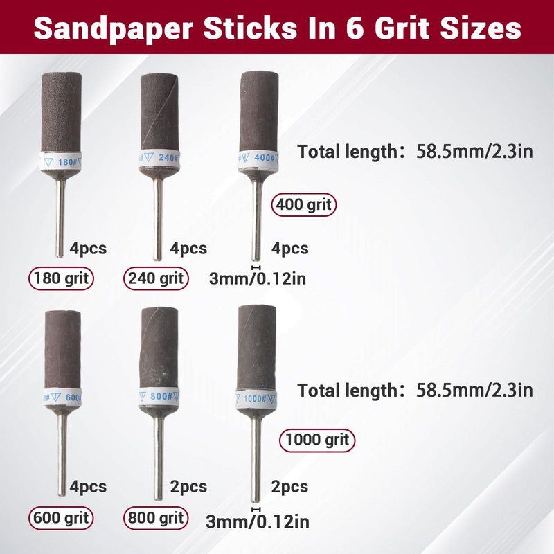 [Australia - AusPower] - QINGYIWL Pack of 20 Sanding Attachments for Dremel, 180/240/400/600/800/1000 Grit Sanding Sleeves Set with 3 mm Shank, Sanding Sleeves for Sanding and Polishing 