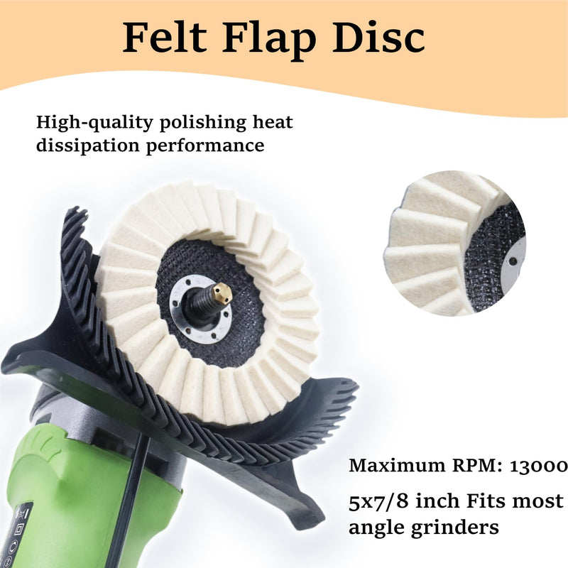 [Australia - AusPower] - 5" Wool Felt Flap Disc for Angle Grinder - Polishing Wheel for Stainless Steel, Aluminum, Metal, Marble, Stone, Furniture, Car Wax (125mm, 20mm Thick, 5-Pack) 5in 5.0 