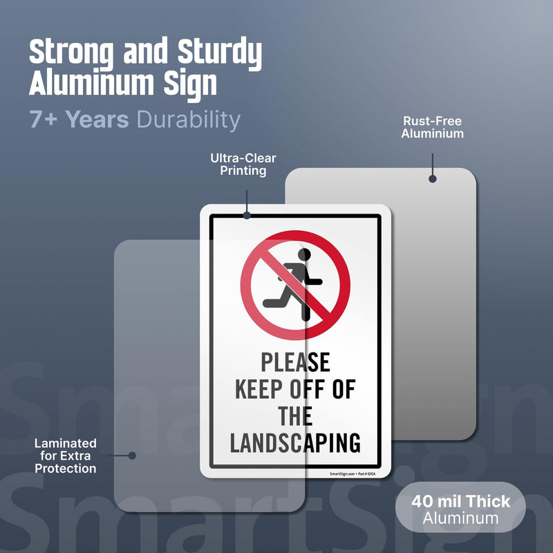 SmartSign 10 x 7 inch “Please Keep Off Of The Landscaping” LawnPuppy Yard Sign and 18 inch Stake Kit, 40 mil Laminated Rustproof Aluminum, Red, Black and White, Set of 1 7" x 10" Aluminum Sign + Stake