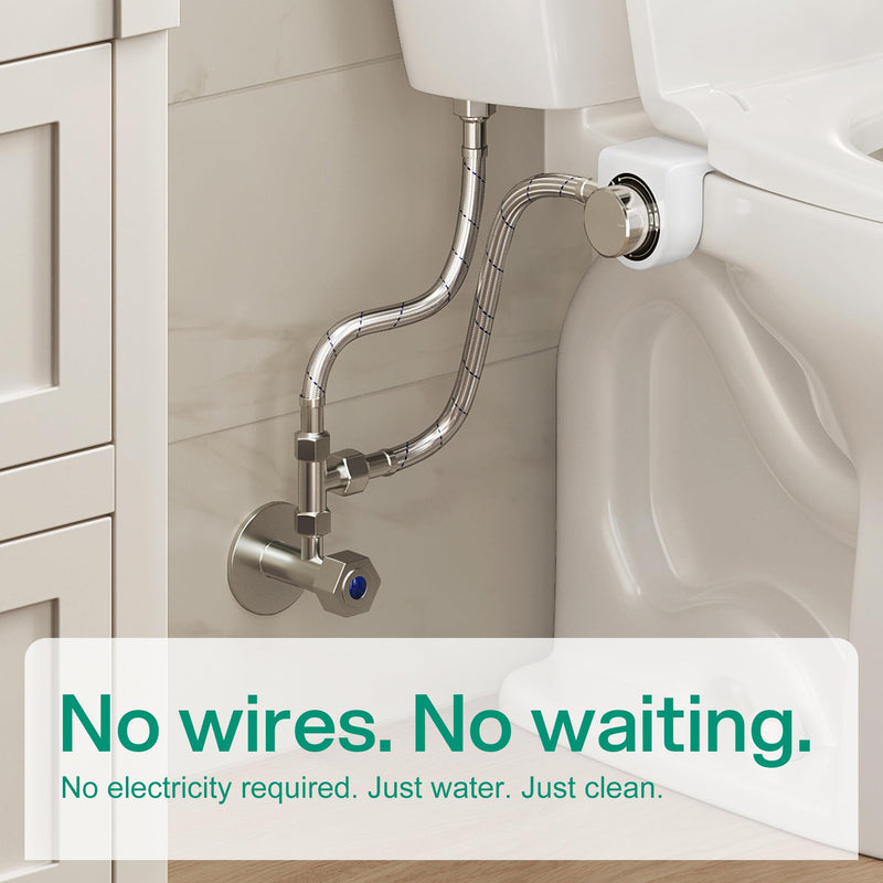hansrapo Bidet Attachment Non-Electric, Dual Retractable Nozzles for Rear & Feminine Wash, Adjustable Water Pressure, Space-Saving Design for Small Bathrooms.