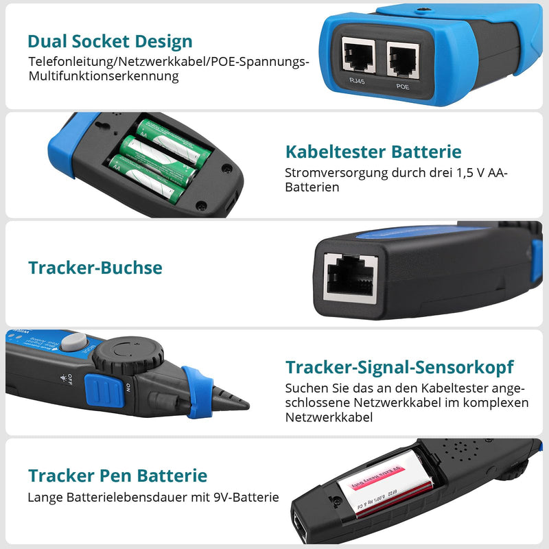 [Australia - AusPower] - YGiTK Network Cable Tester POE/RJ45 Tester, Multifunctional Network Tester with LCD, Cable CAT5/CAT5e/CAT6/Cat7/Cat8 Tracker, Detector for Checking Short Circuit, Cross & Interrupt State 