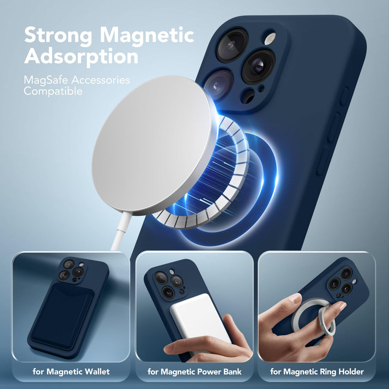 [Australia - AusPower] - Magnetic for iPhone 15 Pro Case, Compatible with MagSafe, [Full Camera Protection][2 Screen Protectors] Silicone Shockproof Protective Phone Case for iPhone 15 Pro 6.1", Cobalt Blue 