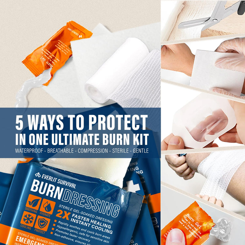 [Australia - AusPower] - EVERLIT Burn Kit with Sterile Waterproof Wound Dressing | Hydrogel-Foam Burn Dressings, Burn Gel, Non-Stick Pads, Gauze & Shears | 30pcs First Aid Supplies for Instant Cooling, Soothing & Relief 