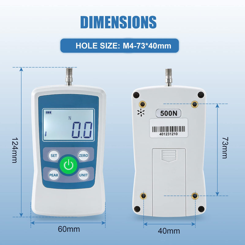 BAOSHISHAN Digital Force Gauge 500N Push Pull Gauge 500N/110LB/50Kg/1800Oz Trigger Pull Scale with 4 Units Portable Storage Case Backlit LCD Auto Power-Off for School Teaching Mechanics Experiments