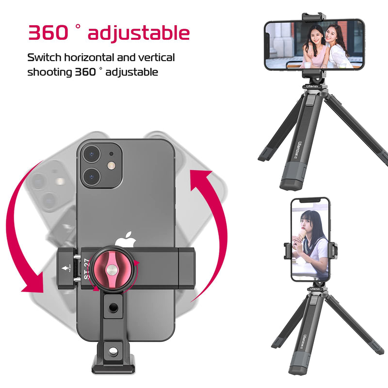 [Australia - AusPower] - PICTRON Metal Phone Tripod Mount 3 Cold Shoes & Arca Port, 360° Smartphone Tripod Adapter for iPhone Samsung Cell Phone Stand Holder for Desktop Tripod Video Live Streaming Vlogging Rig ST-27 