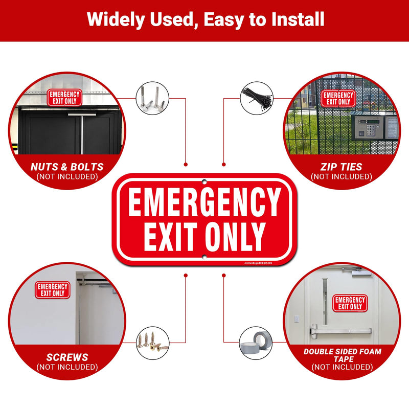 (2 Pack) Emergency Exit Only Signs, 12" x 6" Emergency Exit Sign, Rust Free Reflective Aluminum, Fade/Weather Resistant, UV Protected, Indoor/Outdoor Use, Easy to Install