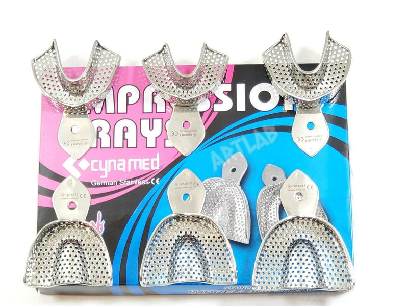 [Australia - AusPower] - Premium German Dental Autoclavable Metal Impression Trays Stainless Steel Upper Lower Dental Perforated Impression Trays Set of 6 Cyanemed 