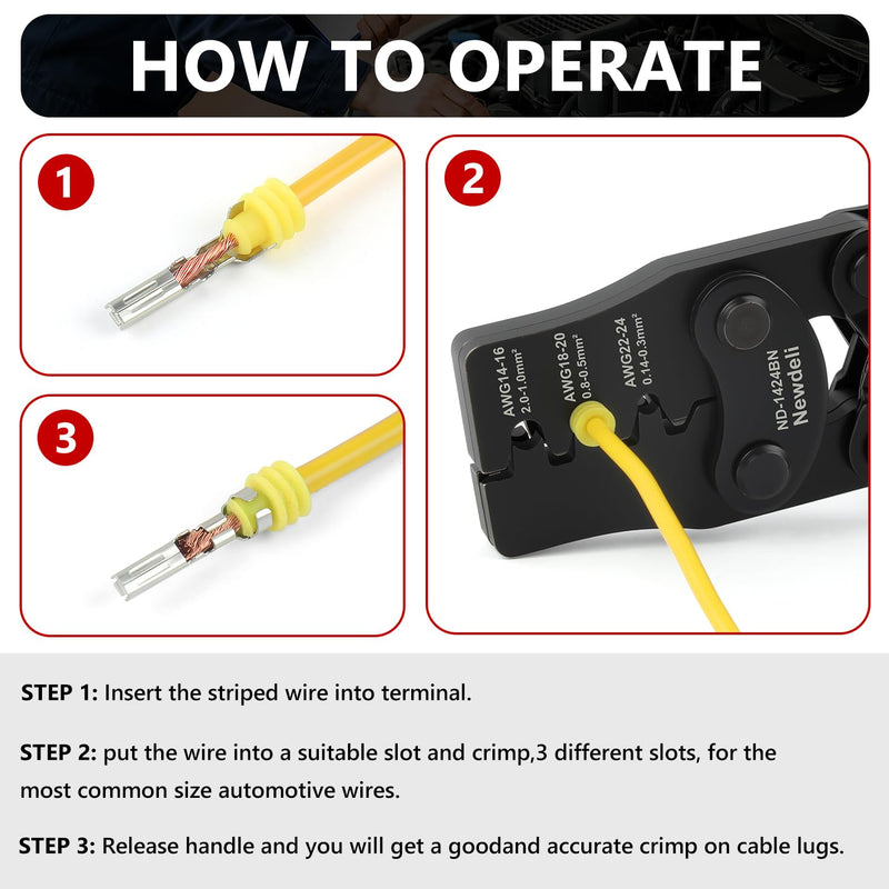 Weather Pack Crimp Tool, Newdeli Crimper for AWG 24-14 Crimping Delphi APTIV Weather Pack Terminals or Metri-Pack Connectors 1424BN-2