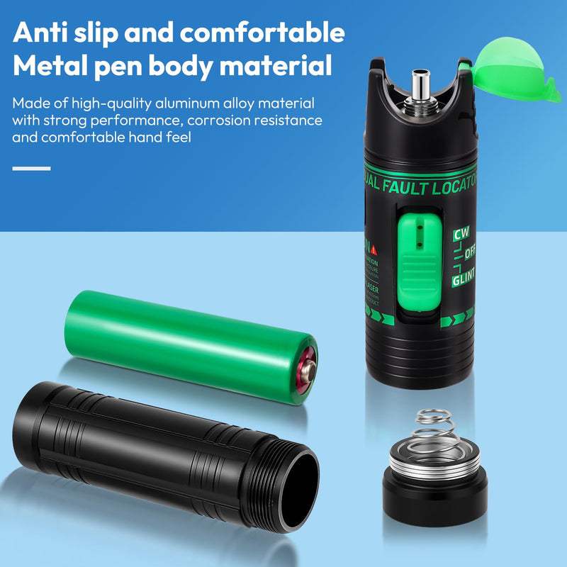 [Australia - AusPower] - Fiber Tester 30Km Visual Fault Locator FC/SC/ST Universal Interface with USB Type-C Cable & FC-LC Adapter (Green/510nm Wavelength) 