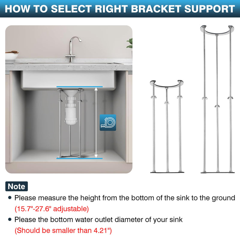 IRONWALLS Undermount Sink Brackets Stainless Steel, 15.7” to 27.5” Adjustable Under Sink Support Brackets, Bathroom Kitchen Sink Support Legs, Sink Repair System 1pc Support Leg (15.7"-27.5" Adjustable)