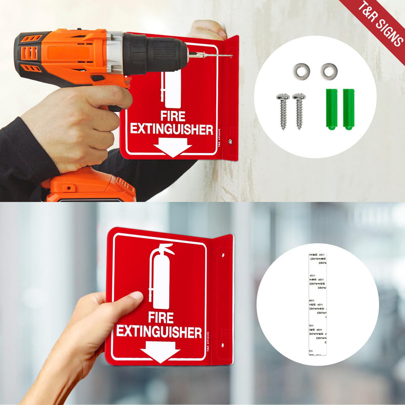 T&R Fire Extinguisher Sign, Fire Extinguisher with Down Arrow - 8 Pack - 6 x 6 Inches Acrylic, 2 pre-drilled holes, Includes Matching Screws, Use for Home Office/Business L - 8 Pack