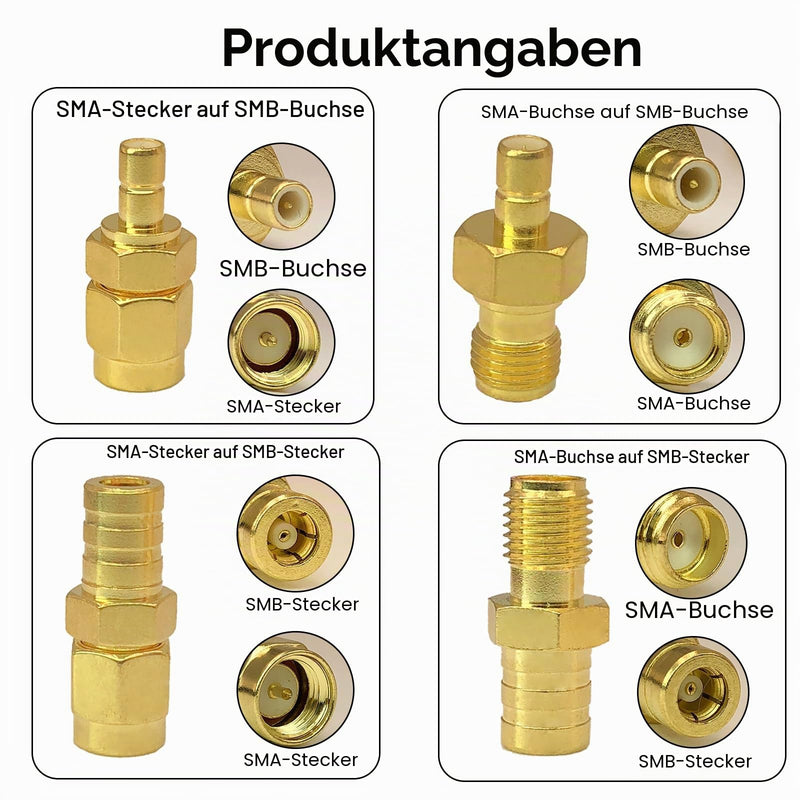 4 Type SMA to SMB Kit Coaxial Cable DAB Car Radio Antenna Adapter | For Aerial Pigtail Cable Car Satellite, Compatible with Sirius XM DAB Radio Antenna