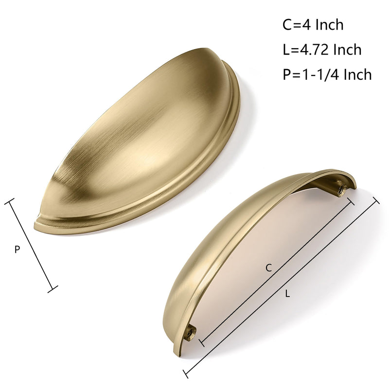 khtumeware 10 Pack 4" Drawer Pulls Brushed Brass Cabinet Cup Pulls Kitchen Hardware Cabinet Handles Drawer Handles Knobs 4 inch Hole Center 4"(102mm) Hole Center 10-pack