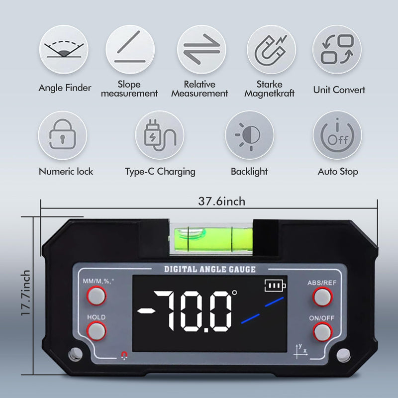 [Australia - AusPower] - 3-in-1 Digital Angle Gauge Inclinometer with Magnetic Base Dual-Axis (XY Axis) Bevel Angle Finder Backlight Display High Accuracy IP54 Waterproof for Woodworking Saw Blade Alignment & DIY Projects Grey 