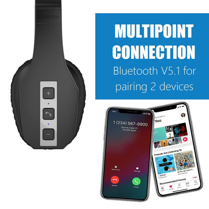 [Australia - AusPower] - Conambo Noise Cancelling Bluetooth Headset V5.1, 35Hrs HD Talktime CVC8.0 Three Mic Hands-Free Wireless Headset, Improved Comfort Bluetooth Headphones for Cell Phones Business Home Drivers Truckers Black 