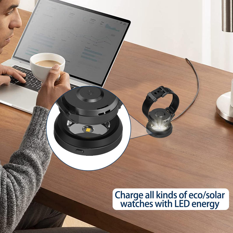 [Australia - AusPower] - Solar Watch Fast Charger-Watch Solar Charger Metal Base, Fast Heat Dissipation, Solar Power Portable Charger, Suitable for Casio/Citizen/Seiko/Garmin Solar Watch Rounkin (Black) Black 