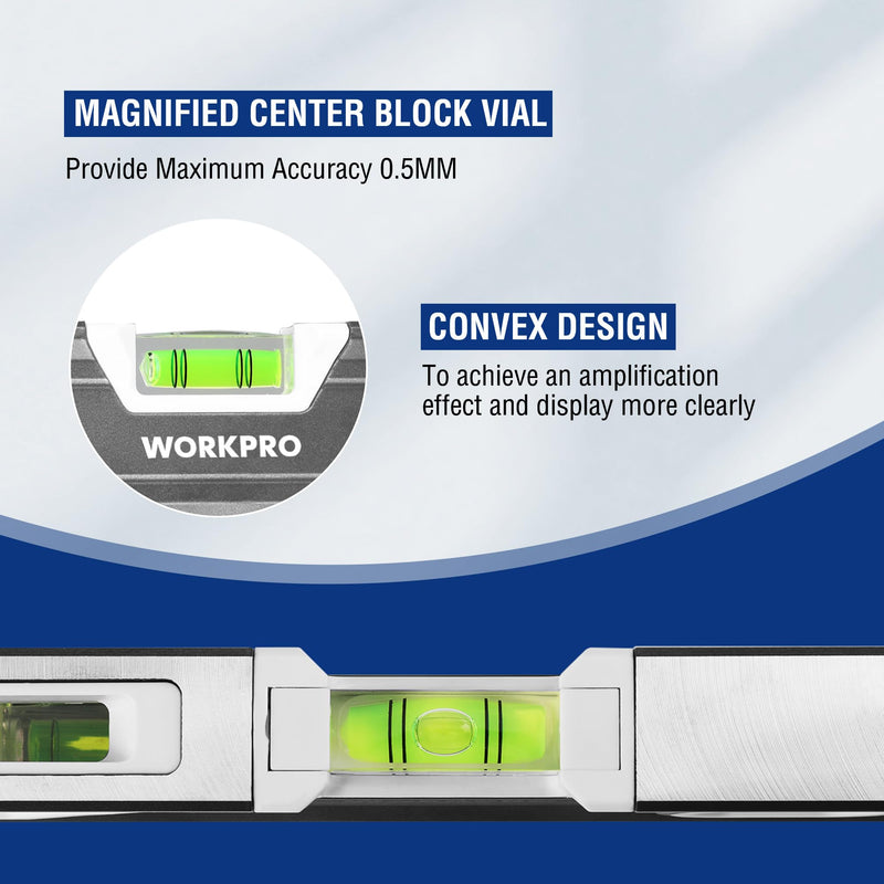[Australia - AusPower] - WORKPRO Magnetic Torpedo Level Verti. Site 4 Vial and 10 Inch Torpedo Level 