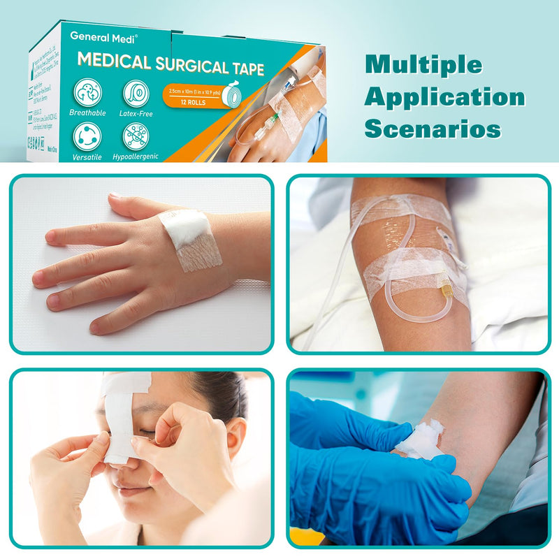 [Australia - AusPower] - General Medi Soft Paper Surgical Tape 1" x 10.9 Yards, Gentle Adhesion (12 Rolls) 12 Rolls 