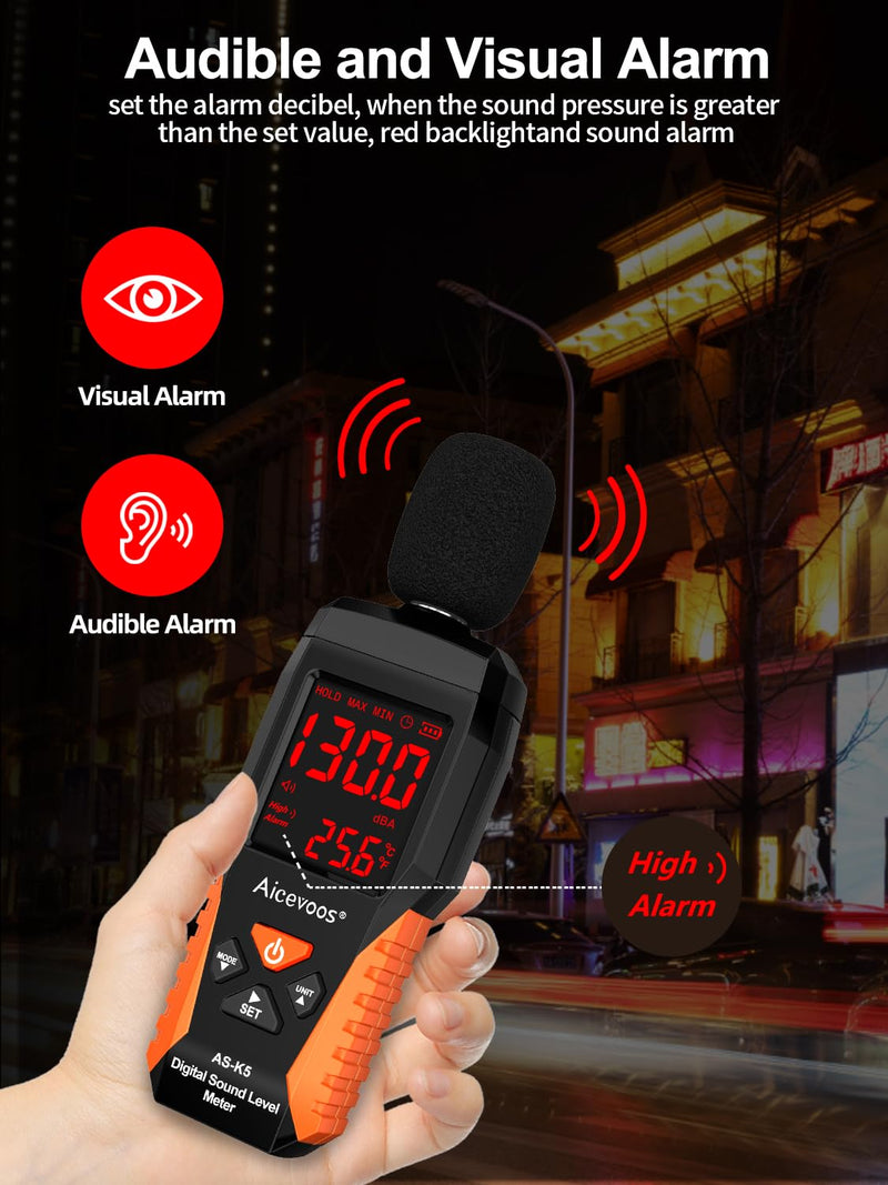[Australia - AusPower] - Decibel Meter Portable Sound Level Meter dB Meter decibel sound Meter Measuring 30~130 dB, Audible and Visual Alarms, MAX/MIN Noise Measurement 