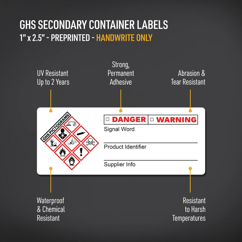 Avery GHS Secondary Container Labels, Waterproof, Chemical Resistant, Preprinted, Handwrite-Only, 1" x 2.5", 240 GHS Labels 1" x 2.5" 240 labels
