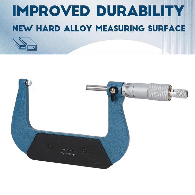 [Australia - AusPower] - Yosoo Health Gear 75 to 100mm Micrometer, Outside Micrometer Set for Length Diameter Measurement, Stainless Steel Micrometer with Tungsten Carbide Faces for Machinist 