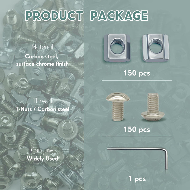[Australia - AusPower] - 300Pcs Screws Nuts Kit for 2020 Series Corner Bracket Connector, 150Pcs M5 Nuts + 150Pcs M5 x 8mm Hex Socket Head Screws for Aluminum Profile Accessories 150 Sets Screws Nuts Kit 