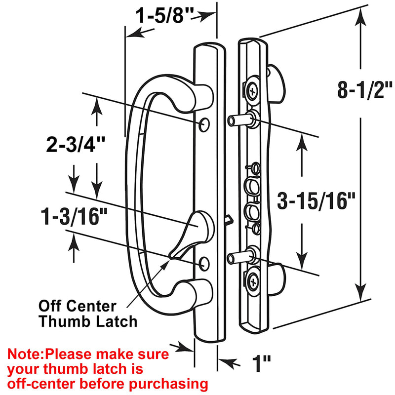 Patio Sliding Glass Door Handle Set with Mortise Lock 45° Keyway, Keyed Offset Position Zinc Diecast I/E Pull Handles, Fits 3-15/16" H.C., 1-3/8" to 2-1/4" Thick Doors, Non-Handed, White
