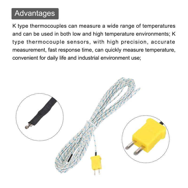 [Australia - AusPower] - MECCANIXITY K Type Thermocouple Mini Connector Temperature Sensor Probes Fiberglass 33ft -50 to 400°C(-58 to 752°F) 