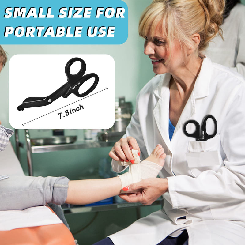 [Australia - AusPower] - Trauma Shears - RISEMART Bandage Scissors for Nurses, 7.5" Fluoride Coated Non-stick Blades Stainless Steel Nursing scissors for Doctor, Nurses, Nursing Students,EMS Black+black 