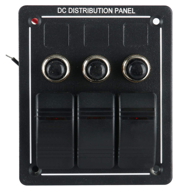 Amarine Made 3 Gang Pre Wired Rocker Switch Panel - Waterproof On/Off Toggle Rocker, 12V 24V with Fuse, Circuit Breaker with LED Indicator for RV, Cars, Marine, Boat