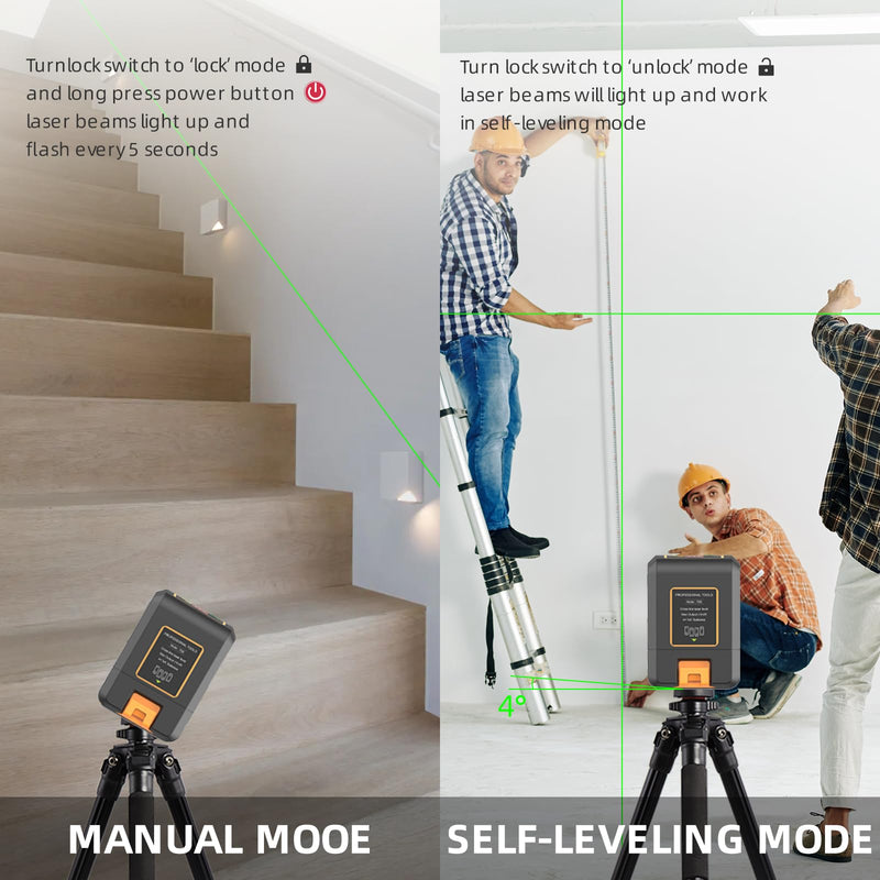 [Australia - AusPower] - Self-Leveling Cross Line Laser Level 100ft/30 meters Range,10-level Brightness adjustable,green beam Carrying Pouch Included,Level for Picture Hanging, DIY, Construction and Indoor Projects 