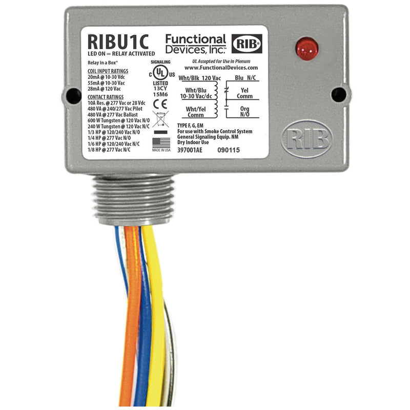 [Australia - AusPower] - RIBU1C Enclosed Pilot Relay, 10 Amp Spdt with 10-30 Vac/Dc/120 Vac Coil 
