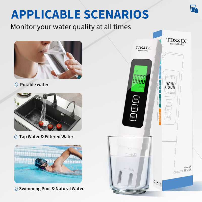 [Australia - AusPower] - 4 in 1 Digital Water Quality Tester - TDS/EC/Temperature（°C/°F）TDS Meter | 0-9999 ppm | for Drinking Water, Hydroponics, Aquariums, RO Systems & Swimming Pools （2025 New） 