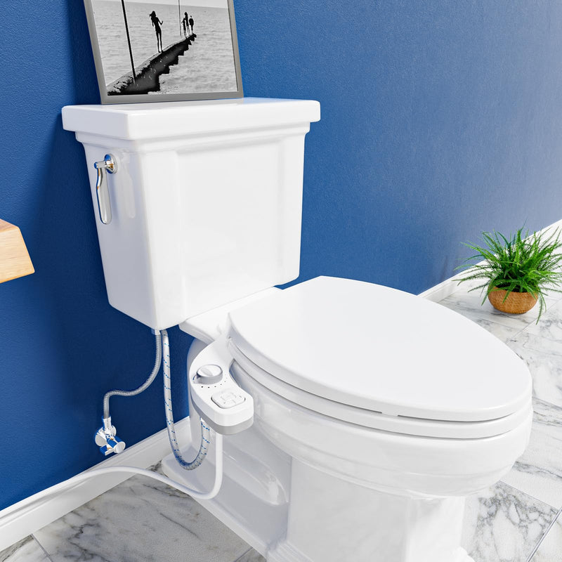 Hot and Cold Bidet, Warm Water Bidet Attachment for Toliet, Non-Electric Warm Bidet with Adjustable Water Pressure, Dual nozzle Rear and Feminine Wash - Self cleaning (White) White