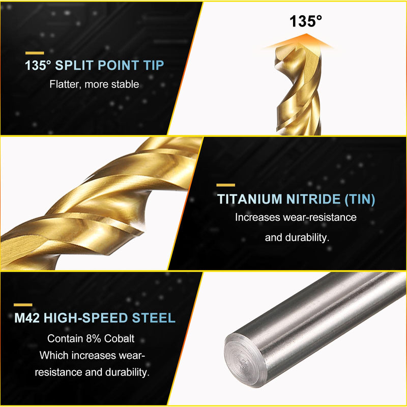 PATIKIL 15/32" Drill Bit, M42 8% Cobalt High-Speed Steel Jobber Straight Shank 135° Titanium Nitride (TiN) Coated for Hard Metal Stainless Steel - 2 Pack 15/32"