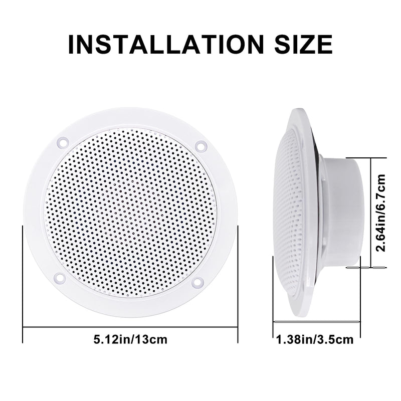 Herdio 4 Inches Waterproof Marine Ceiling Speakers with 160 Watts Power, Handling for Kitchen Bathroom Boat Car RV Camper Motorcycle Cloth Surround and Low Profile Design - 1 Pair (White) White