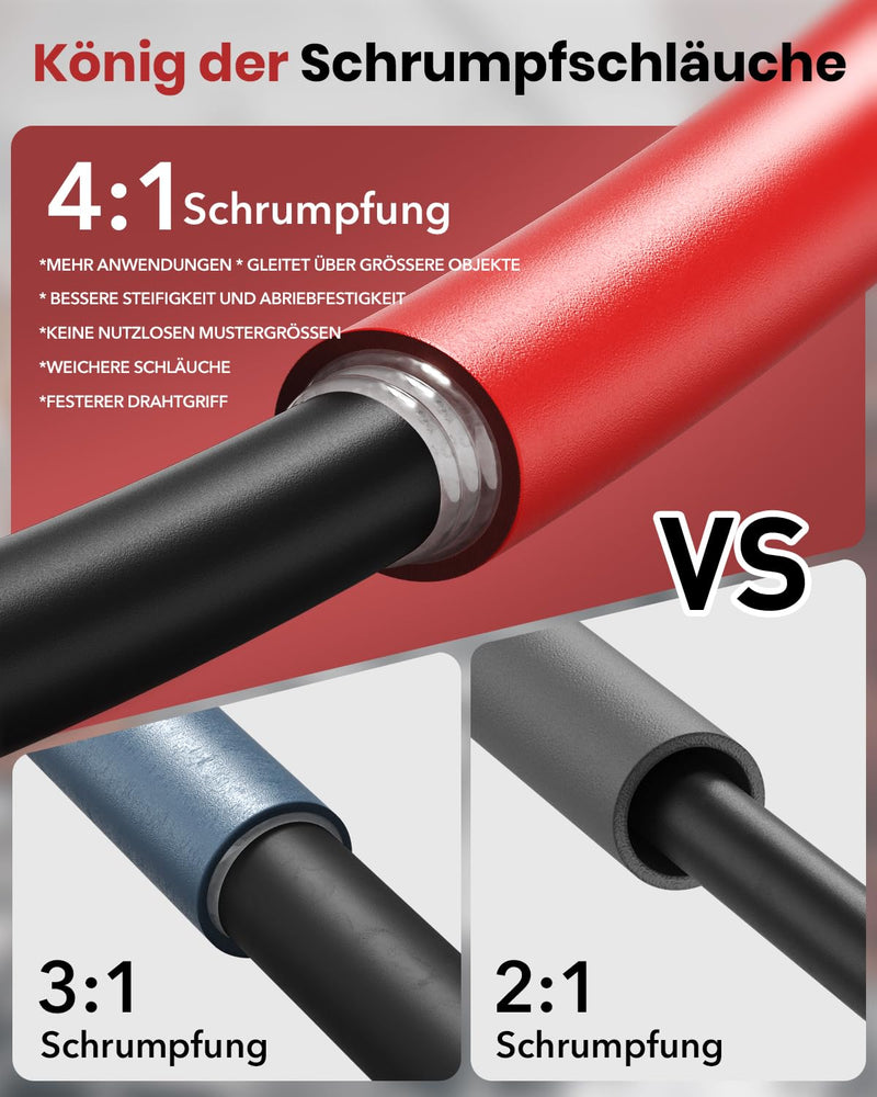 Eventronic 4:1 Heat Shrink Tube Set with Adhesive, 400 Pieces Double Wall, IP68 Heat Shrink Tube, Waterproof, for Electrical Insulation and Cable Connectors, High Load Capacity, Never Fades black and red 400 tlg