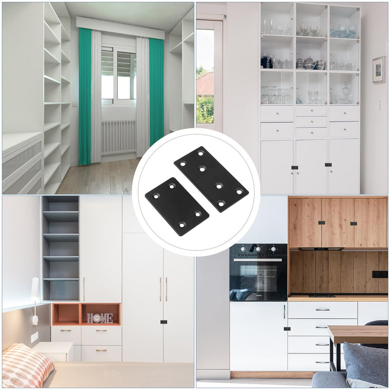 [Australia - AusPower] - Flat Mending Plates, 8 Pcs Black Metal Flat Straight Mending Plates, Joining Fixing Brackets, Flat Fixing Corner Brace Plates for Wood, Shelves, Furniture, with 40 Pcs Screws, Screwdriver 