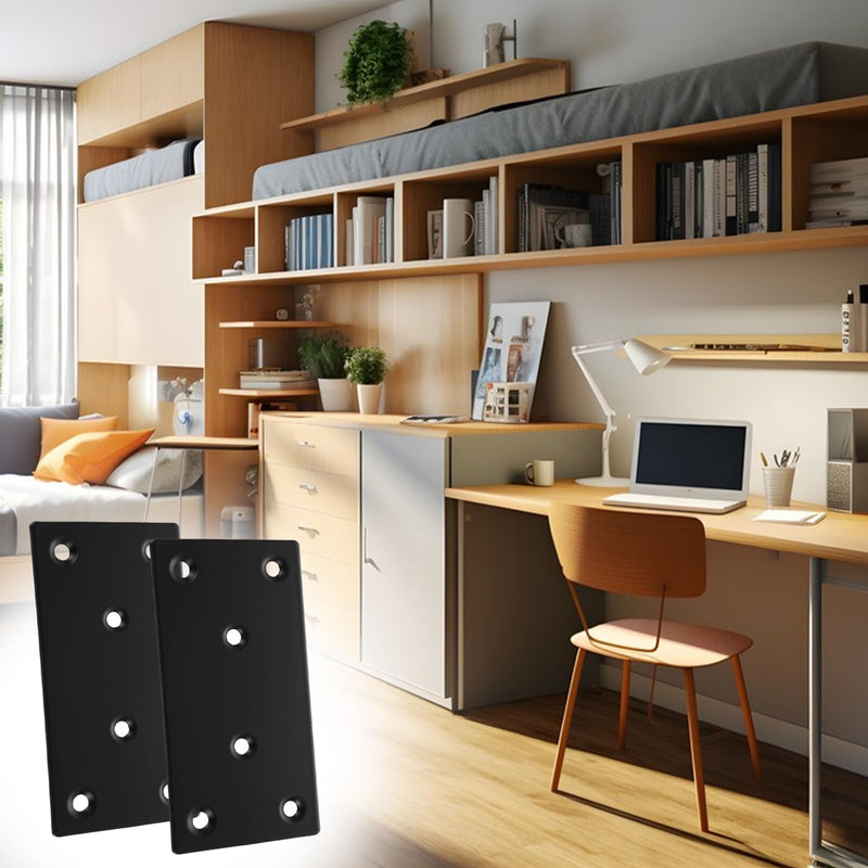 DAJAVE 30 Pack 4x2 Inch Black Flat Mending Plates, Stainless Steel Straight Mending Joining Plates, Metal Bracket with Holes for Wood (Screws Include)