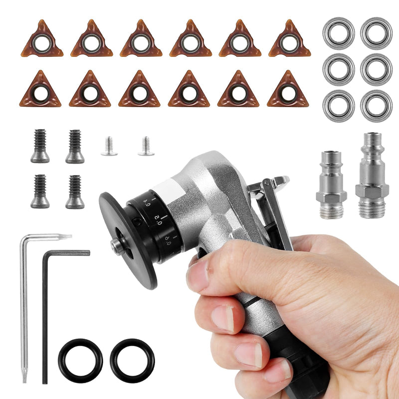 Mini Pneumatic Chamfering Machine, 30000 RPM Portable Air Beveling Machine with 1/4 Inch Air Inlet Handheld, 45° Mini Chamfering Machine Air Tools with Blades for Beveling Deburring 6C+6R+6 bearings Silver