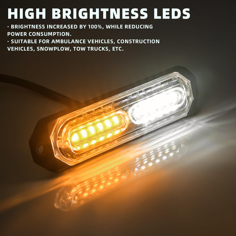 [Australia - AusPower] - 8-Pcs 12 LED Sync Feature Emergency Strobe Grille Lights Ultra Slim Surface Mount Hazard Warning Flashing Chase Light Bar for Construction/Police/Truck/Vehicles/Car/SUV/ATV/UTV (Amber/White) #01 Amber/White 