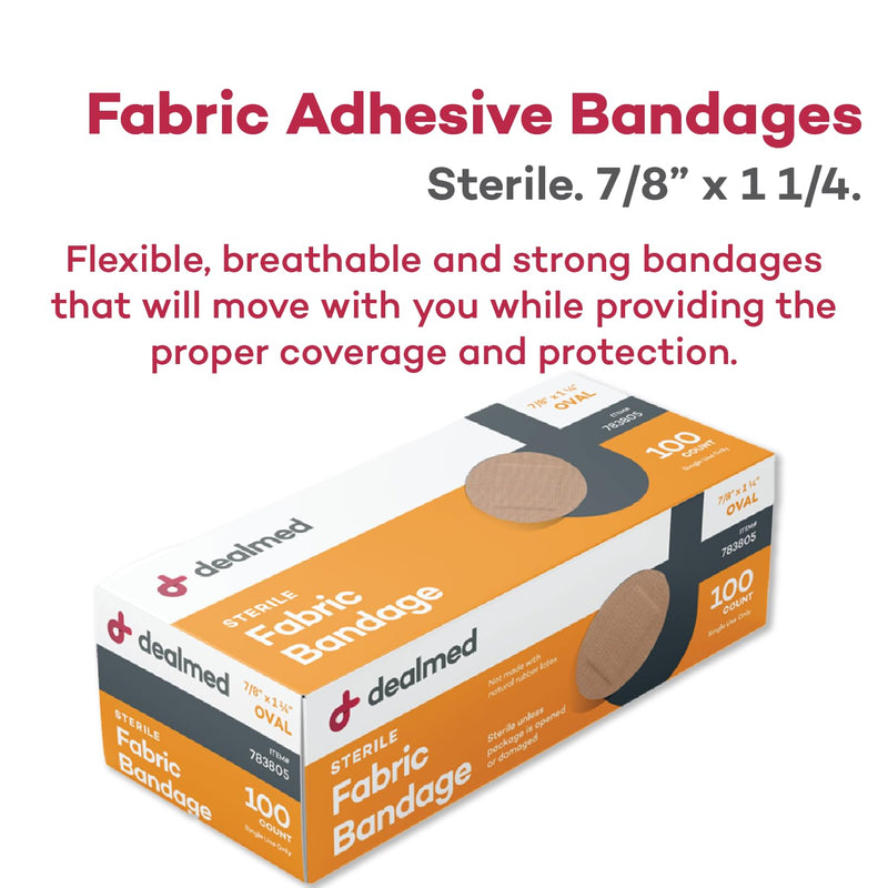 [Australia - AusPower] - Dealmed Fabric Oval Flexible Adhesive Bandages  100 Count (1 Pack) Bandages with Non-Stick Pad, Latex Free, Wound Care for First Aid Kit, 7/8" x 1 1/4" 1 Pack 