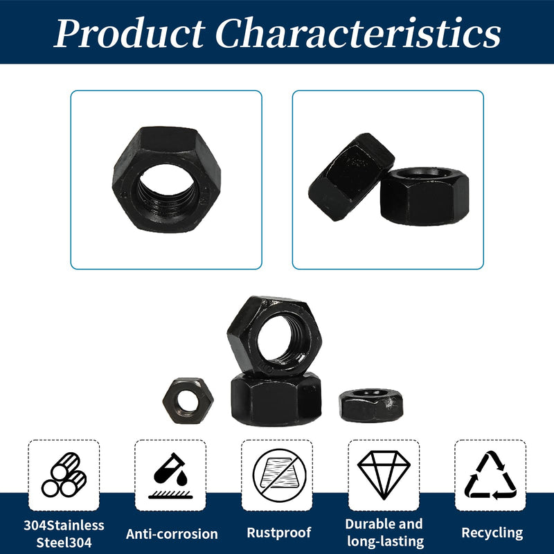 [Australia - AusPower] - 350PCS Carbon Steel Hex Nuts Assortment Kit, Metric M2-M12 Black Oxide Coated Hardware Nuts Set, Heavy-Duty Nuts for Bolts, Lock Washers & Automotive Repair Metric 350 PCS 