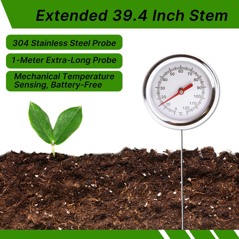 [Australia - AusPower] - Compost Thermometer with 36.4 in Stainless Ssteel Stem,Soil Thermometer Gardening Thermometers Hay Bale Thermometers for Composting,Organic Farming Professional Tool Gardeners 