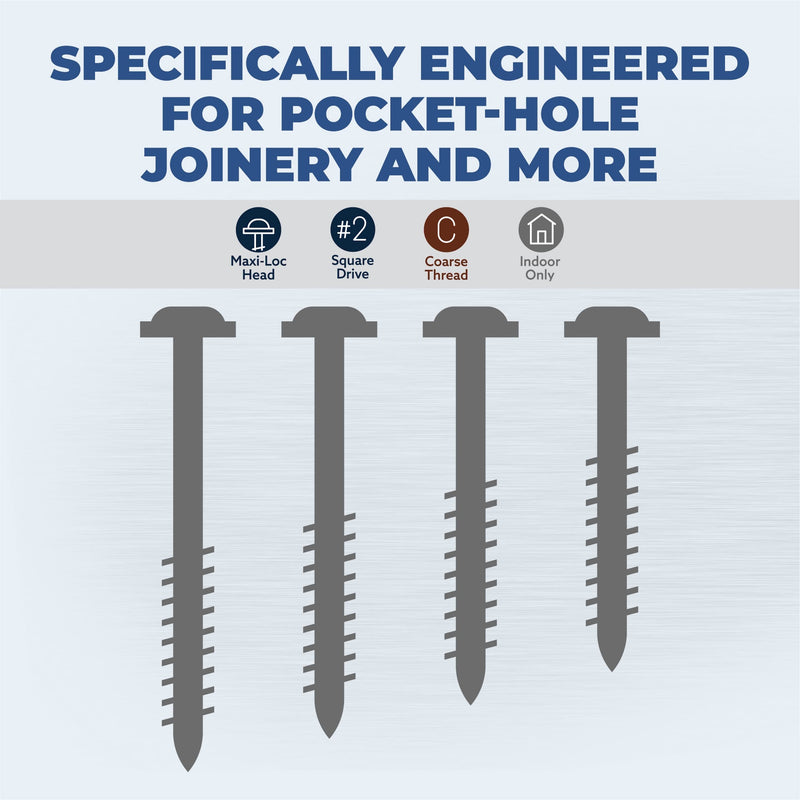 [Australia - AusPower] - Kreg SML-C125-250 Zinc Pocket Screw - 1 1/4 Inch #8 Coarse Thread - Maxi-Loc Head - 250 Count 