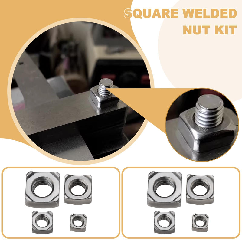 [Australia - AusPower] - 100x Steel Square Nuts Assortment Kit M5x0.8mm M6x1.0mm M8x1.25mm M10x1.5mm Pitch Weld Nuts for Pipe Furniture Tables Shelves 