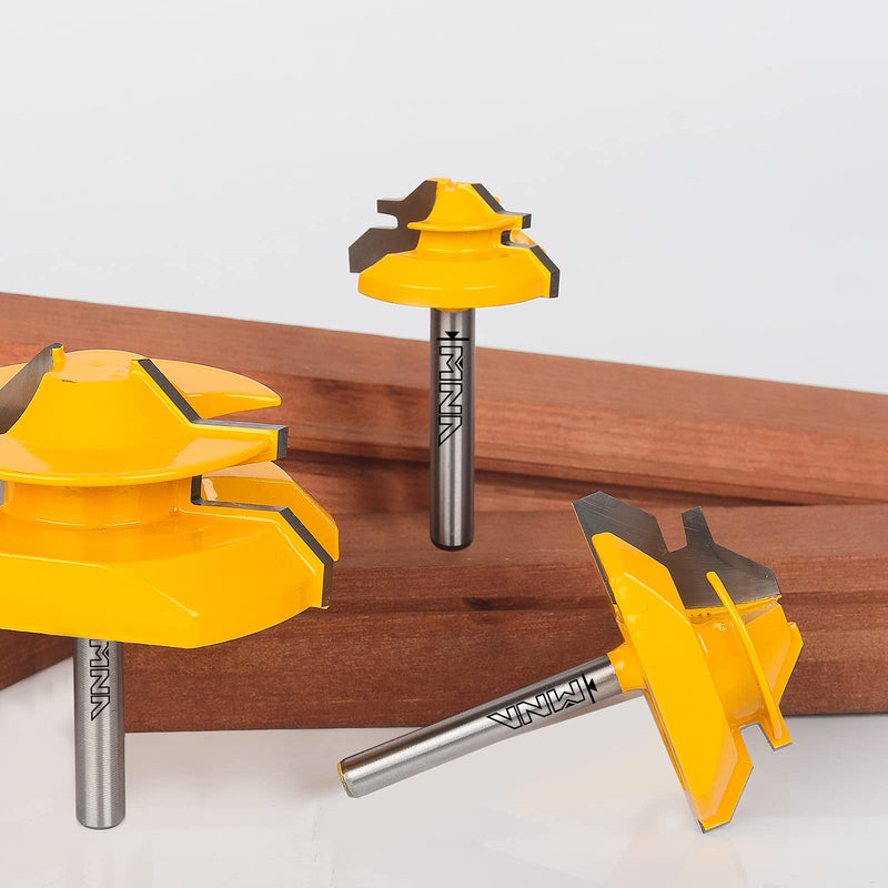[Australia - AusPower] - MNA 45 Degree Lock Miter Router Bit 3-piece Set, for 1/2”, 5/8”, 3/4” cutting height, 1/4 Inch Shank. Easy to Create Lock Miter Joint 