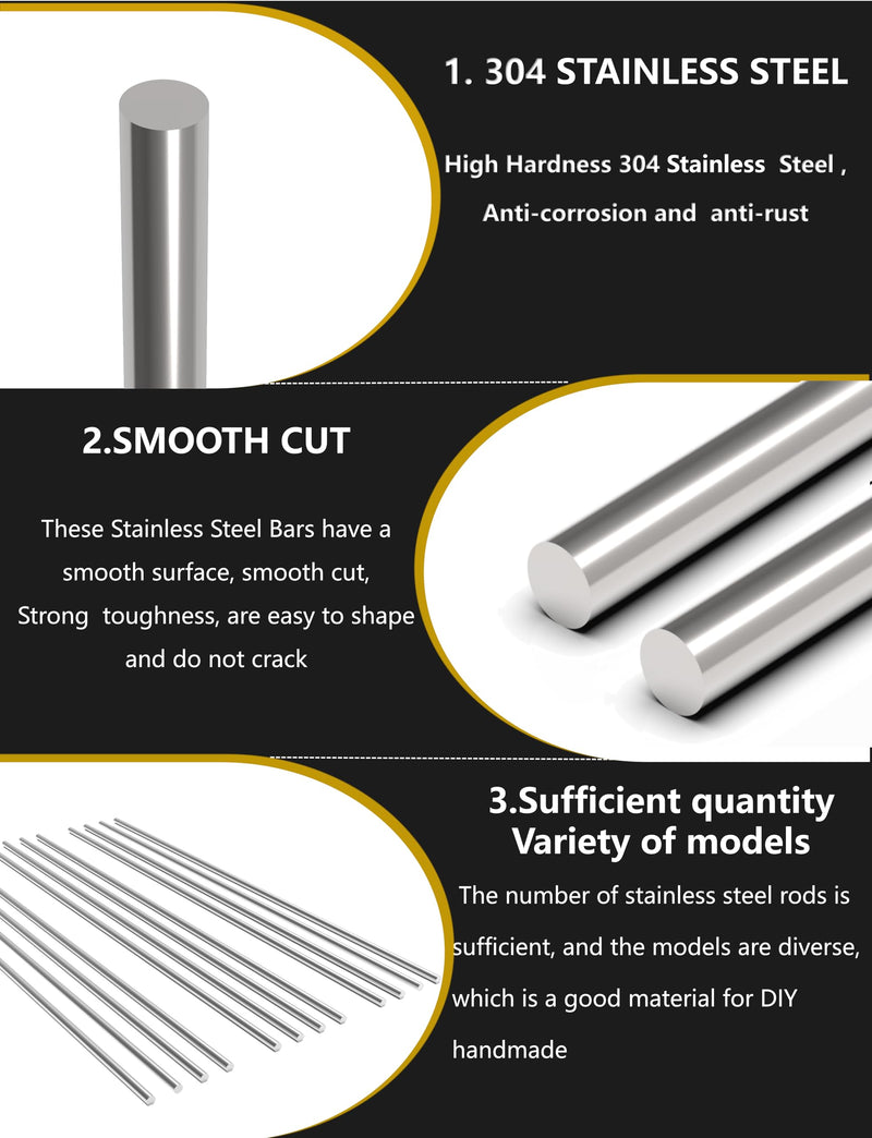 12Pcs 1/4 x 12in 304 Stainless Steel Round Rod, Metal Shaft, Stainless Steel Smooth Rods for Industry, Metal Working Hobbies and DIY Craft(12, 1/4x12in) 12